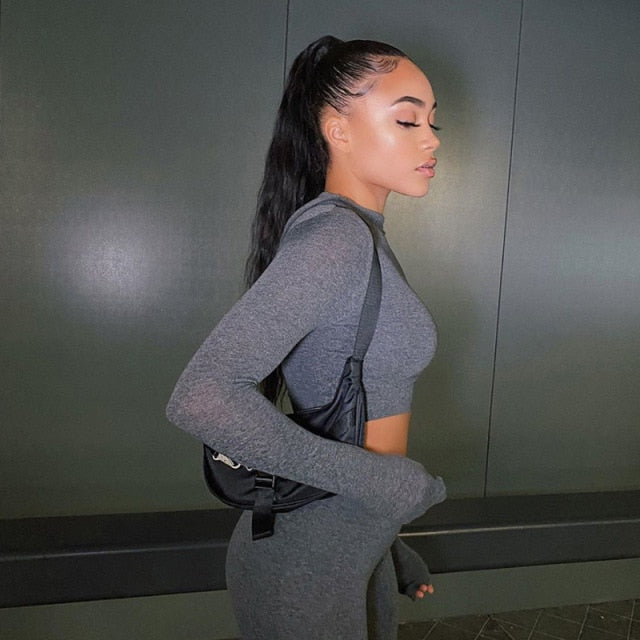 Long Sleeve Crop Tops And Legging Pants Set