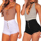 High Waist Elastic Jean Shorts