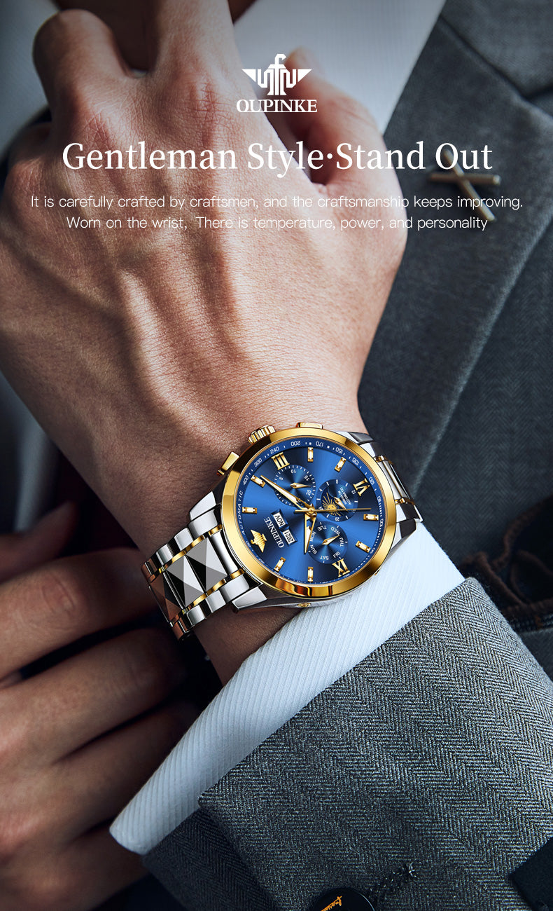OUPINKE Top Luxury Watch Automatic Mechanical Mens Watch 50M Waterproof Sapphire Mirror Original Wristwatch