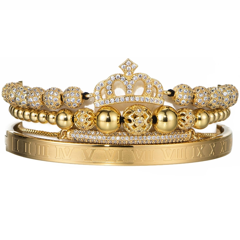 Luxury Roman Royal Charm Pave Crown Hand made Weaving Adjustable Bracelet