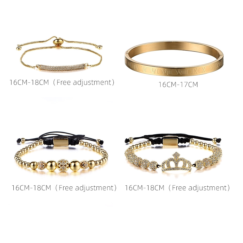 Luxury Roman Royal Charm Pave Crown Hand made Weaving Adjustable Bracelet