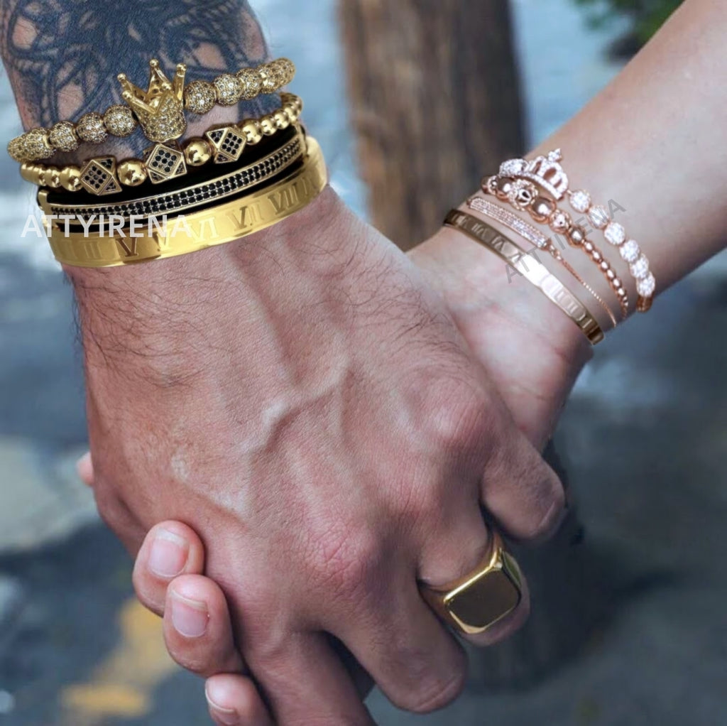 Luxury Roman Royal Charm Pave Crown Hand made Weaving Adjustable Bracelet