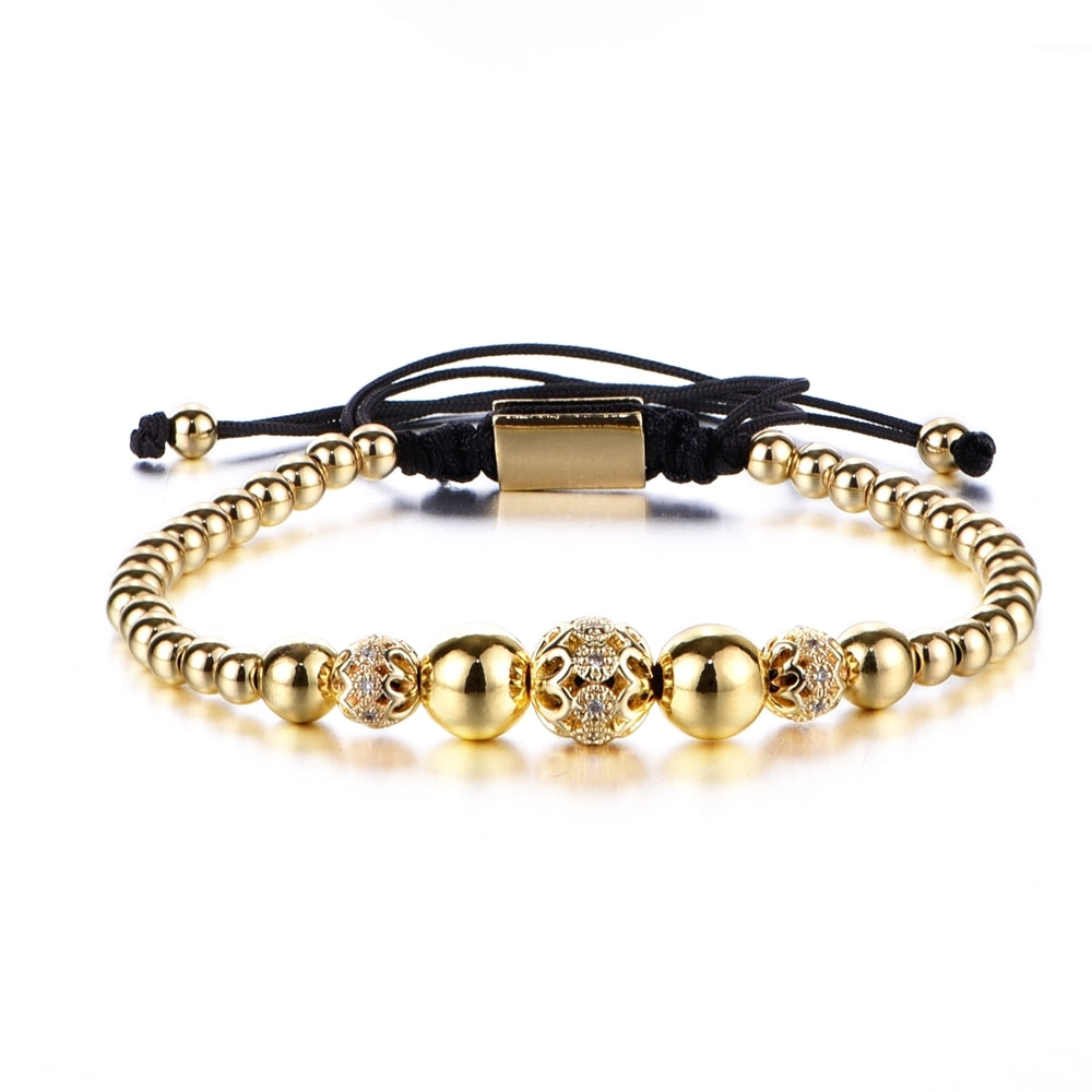 Luxury Roman Royal Charm Pave Crown Hand made Weaving Adjustable Bracelet