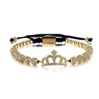 Luxury Roman Royal Charm Pave Crown Hand made Weaving Adjustable Bracelet