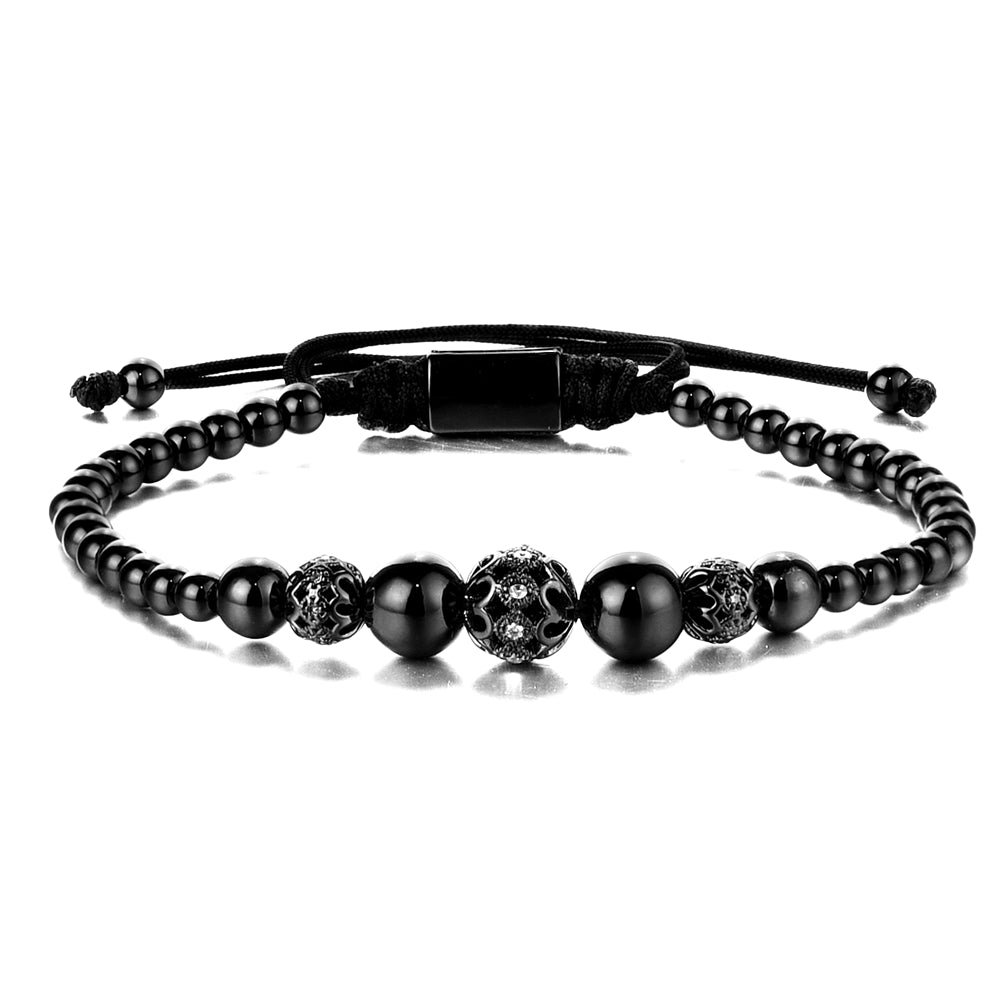 Luxury Roman Royal Charm Pave Crown Hand made Weaving Adjustable Bracelet