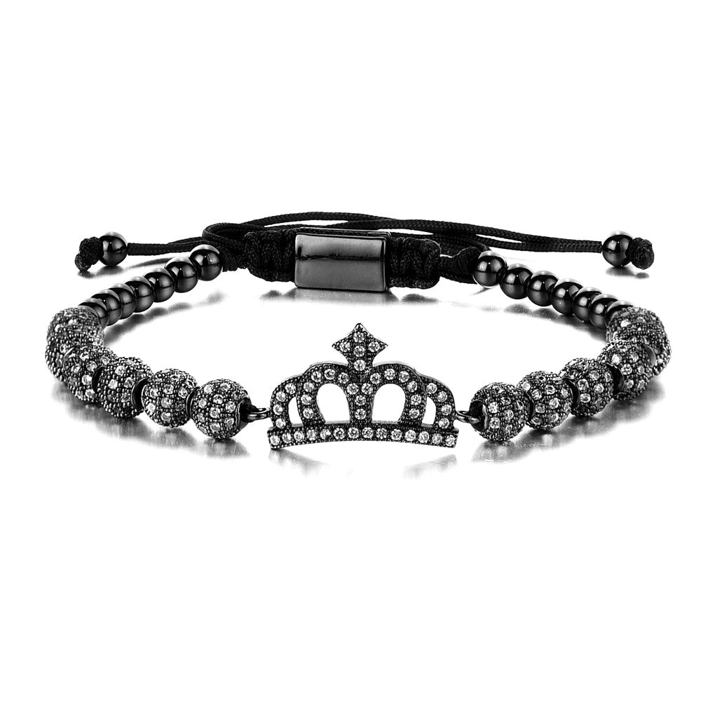 Luxury Roman Royal Charm Pave Crown Hand made Weaving Adjustable Bracelet