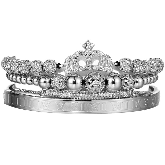 Luxury Roman Royal Charm Pave Crown Hand made Weaving Adjustable Bracelet