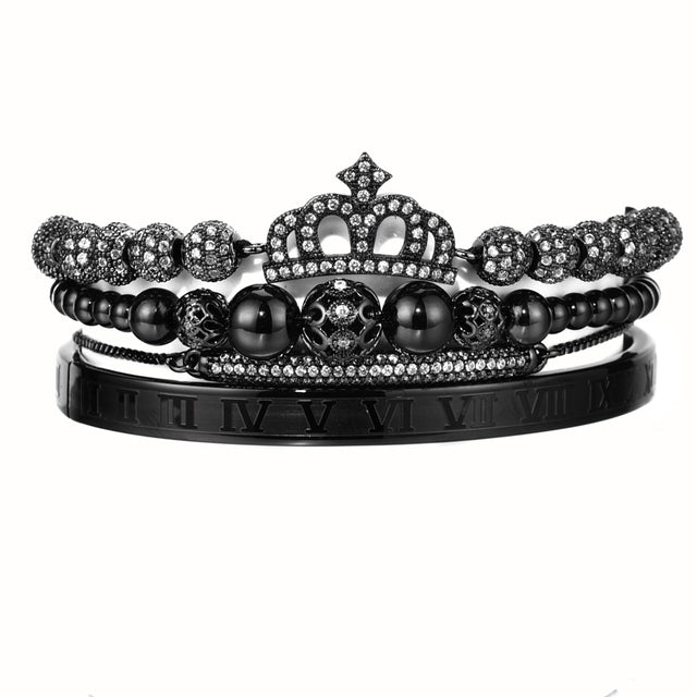 Luxury Roman Royal Charm Pave Crown Hand made Weaving Adjustable Bracelet