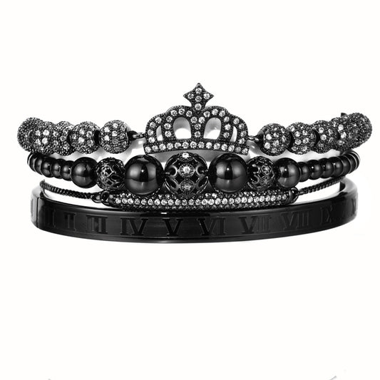 Luxury Roman Royal Charm Pave Crown Hand made Weaving Adjustable Bracelet