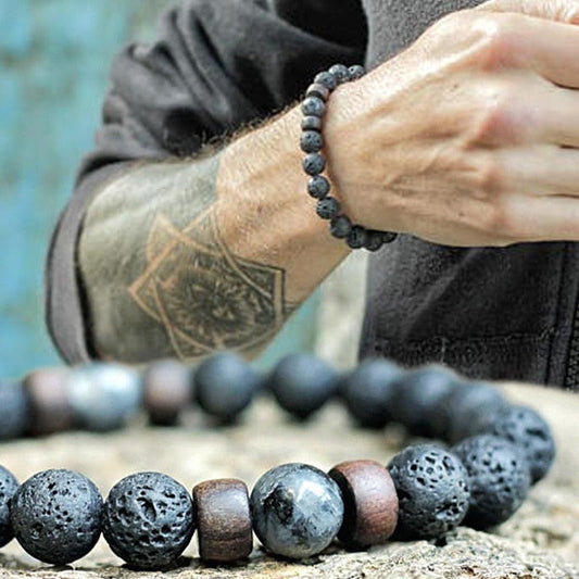 Natural Stone bracelet beads, lava for men Liv'n Legacy