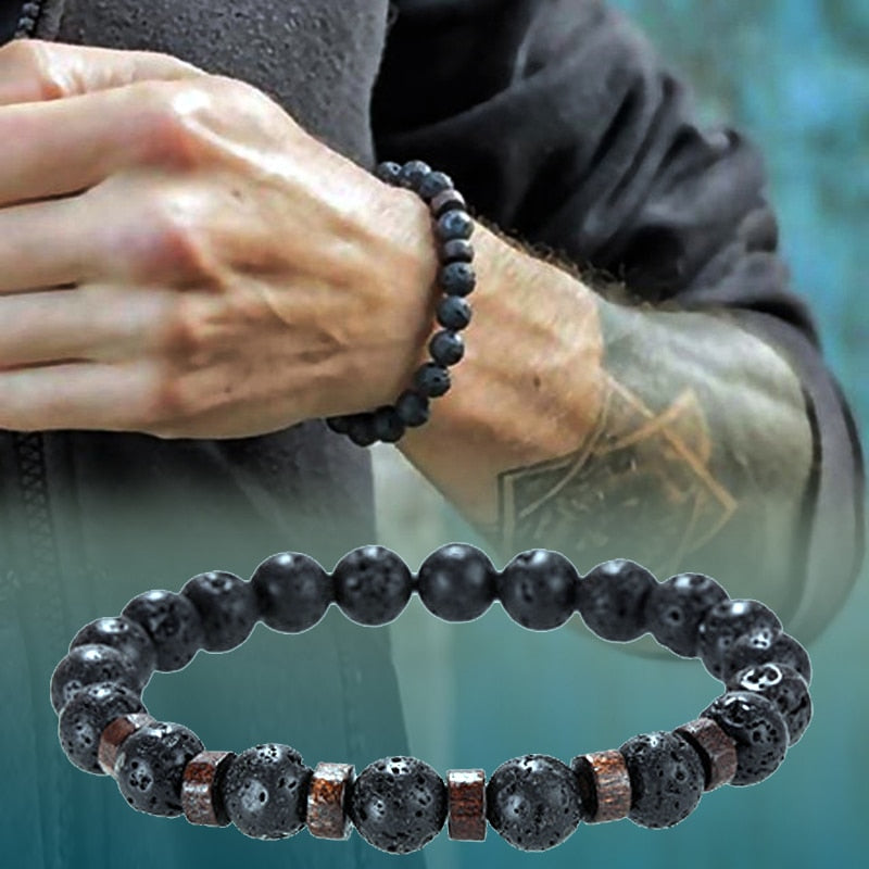 Natural Stone bracelet beads, lava for men Liv'n Legacy 