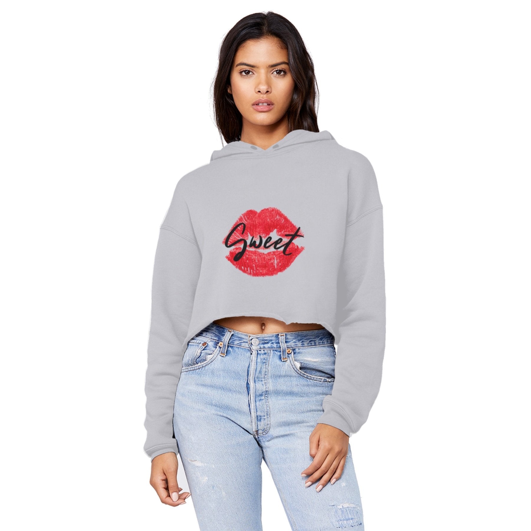 Sweet Kiss Red Lipstick Cropped Hoodie