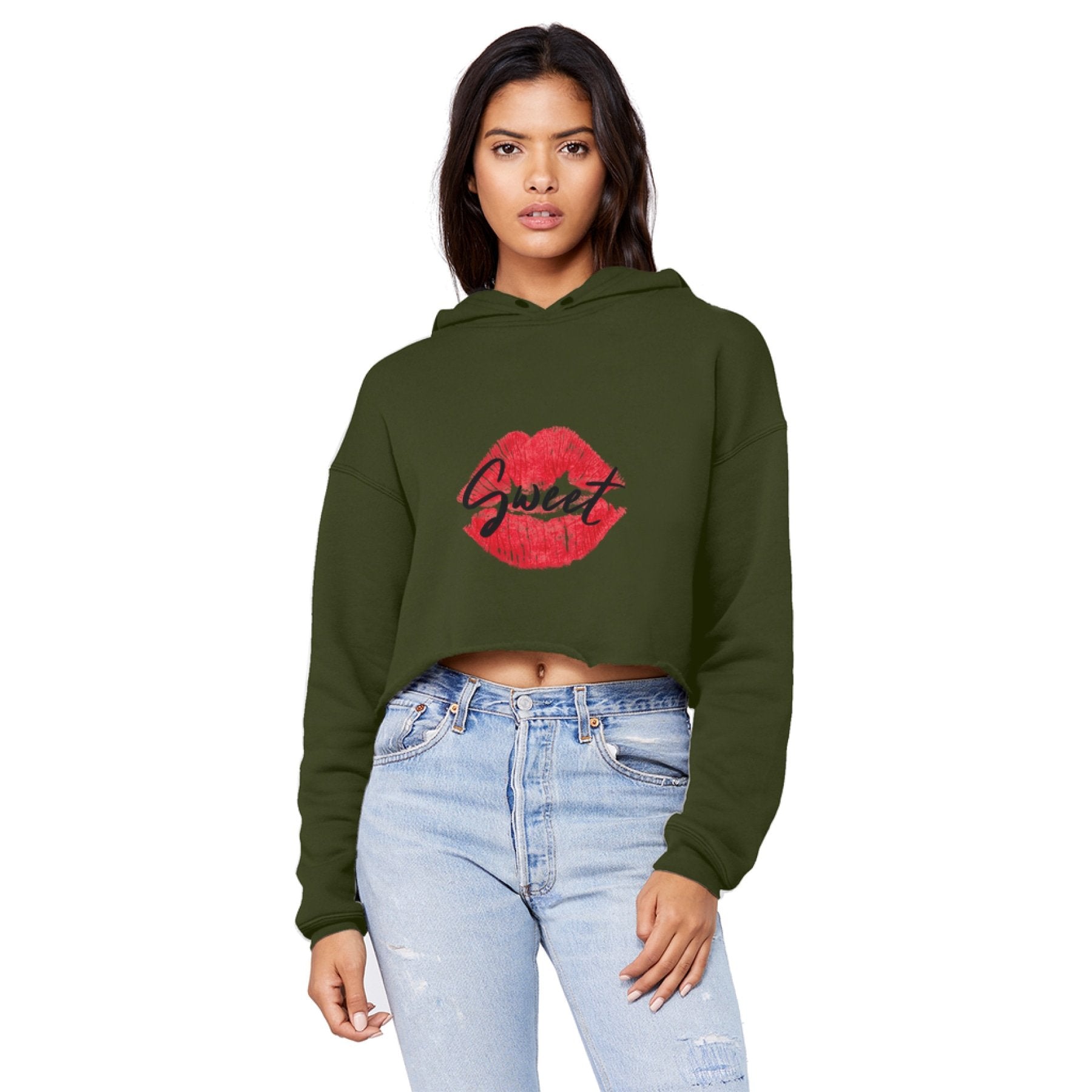 Sweet Kiss Red Lipstick Cropped Hoodie