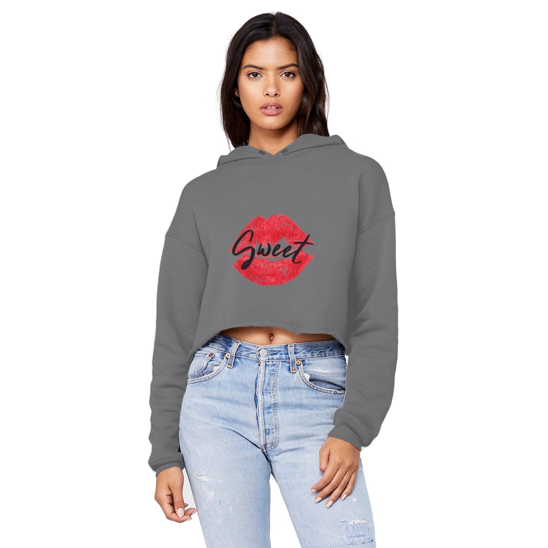 Sweet Kiss Red Lipstick Cropped Hoodie