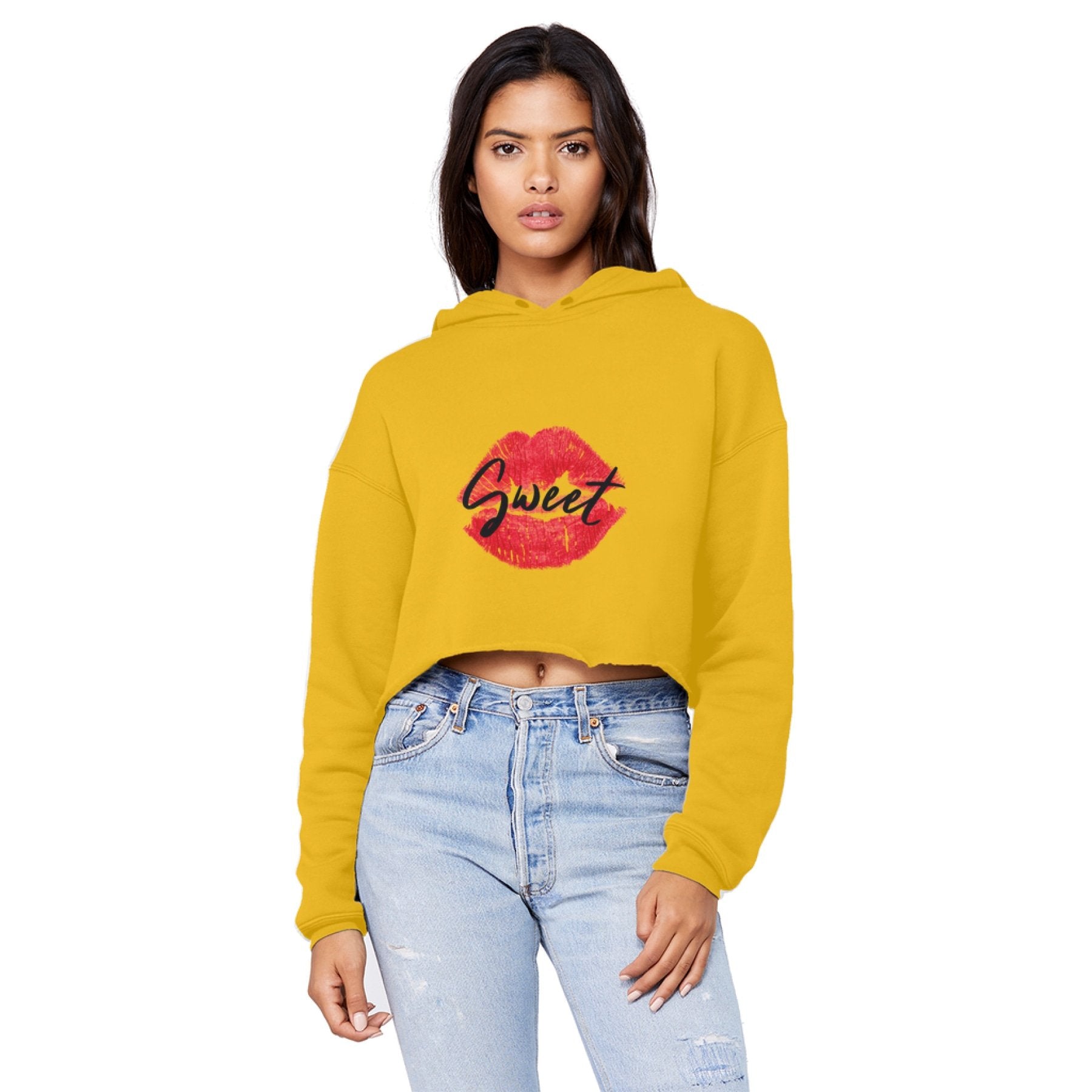 Sweet Kiss Red Lipstick Cropped Hoodie