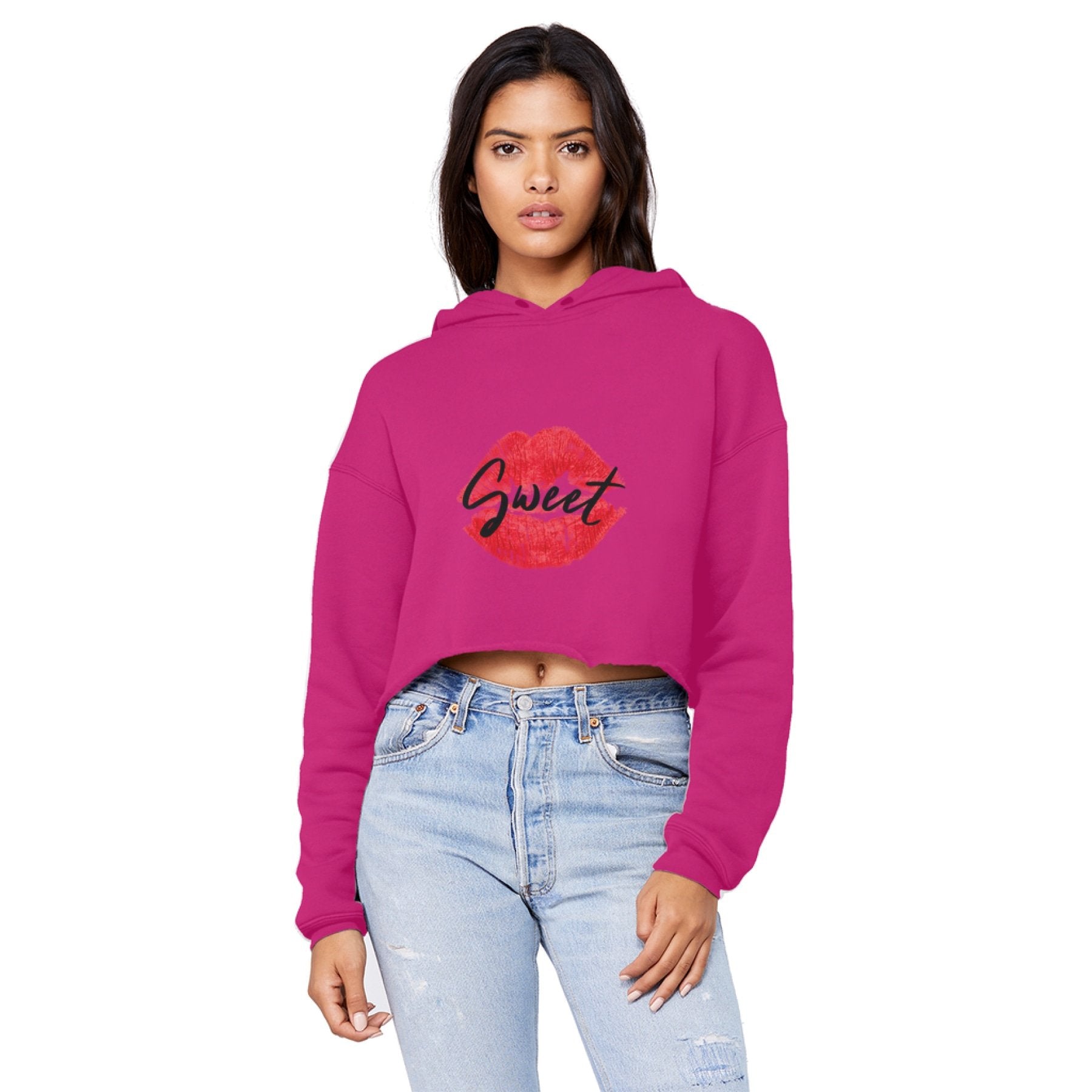 Sweet Kiss Red Lipstick Cropped Hoodie