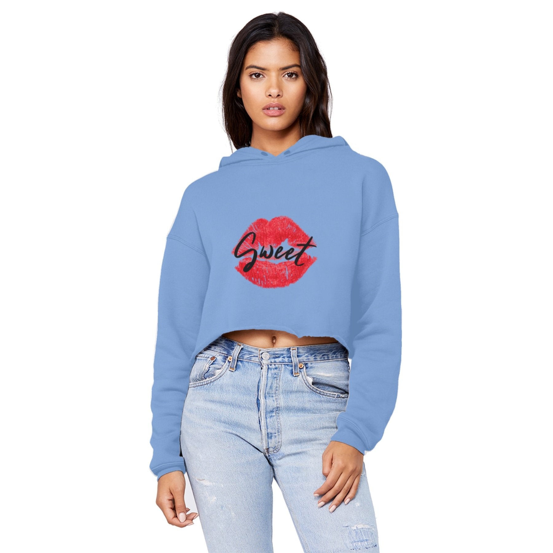 Sweet Kiss Red Lipstick Cropped Hoodie