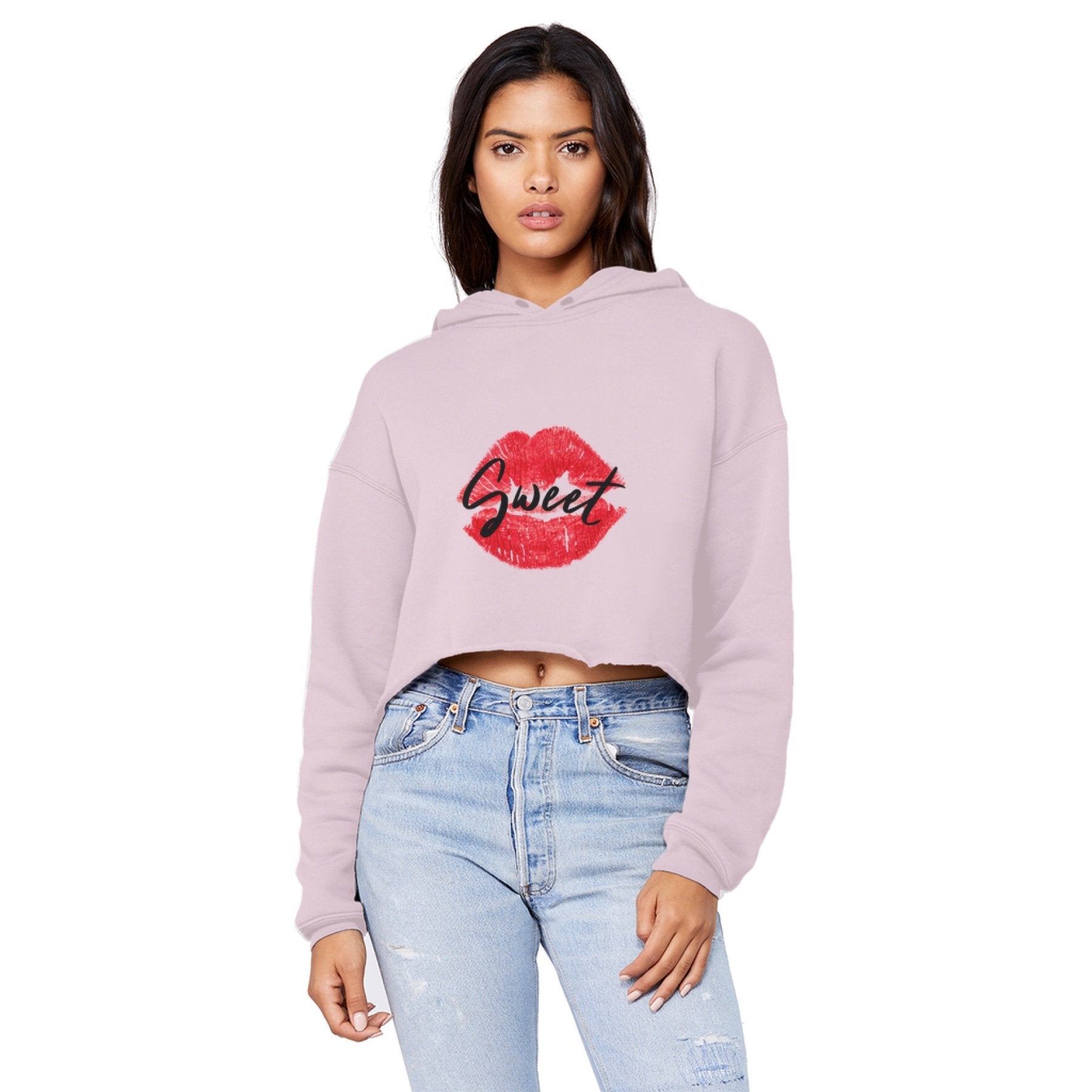 Sweet Kiss Red Lipstick Cropped Hoodie