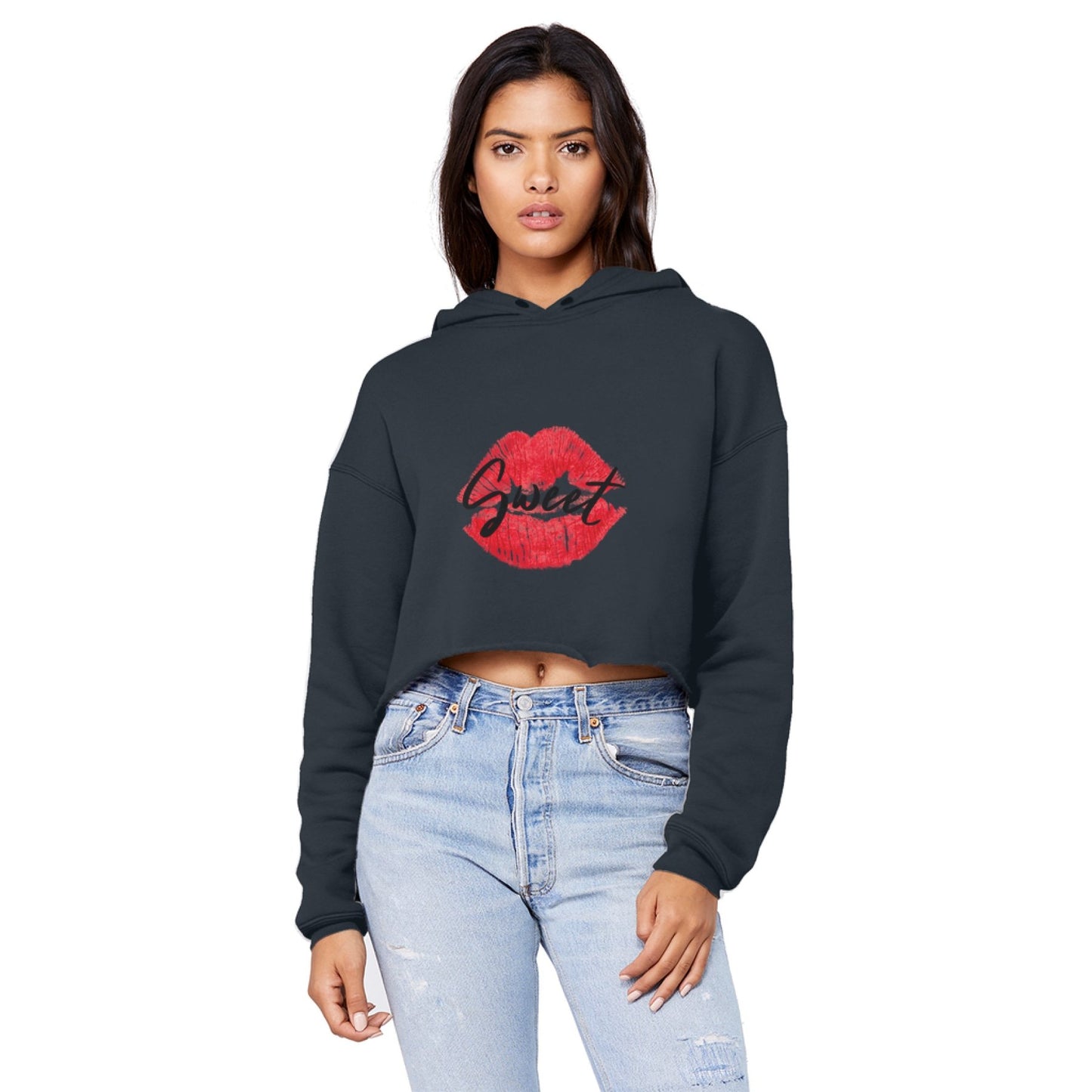 Sweet Kiss Red Lipstick Cropped Hoodie