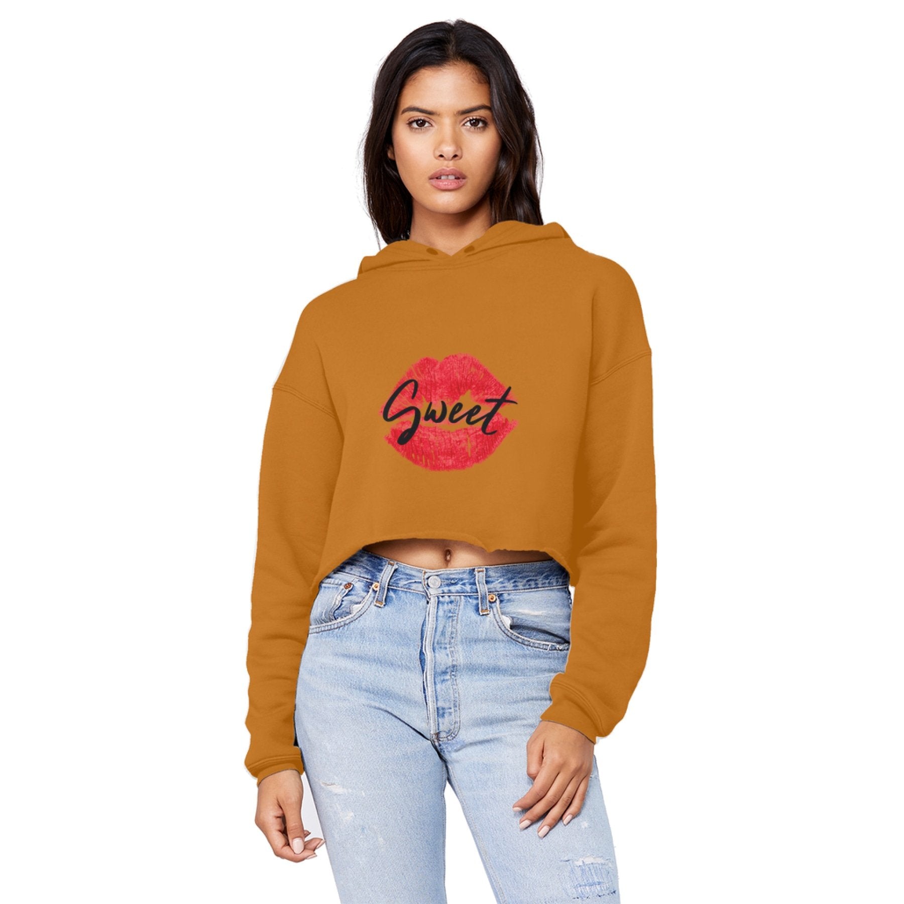 Sweet Kiss Red Lipstick Cropped Hoodie