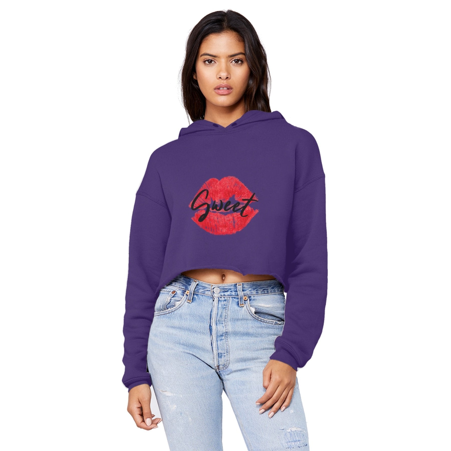 Sweet Kiss Red Lipstick Cropped Hoodie