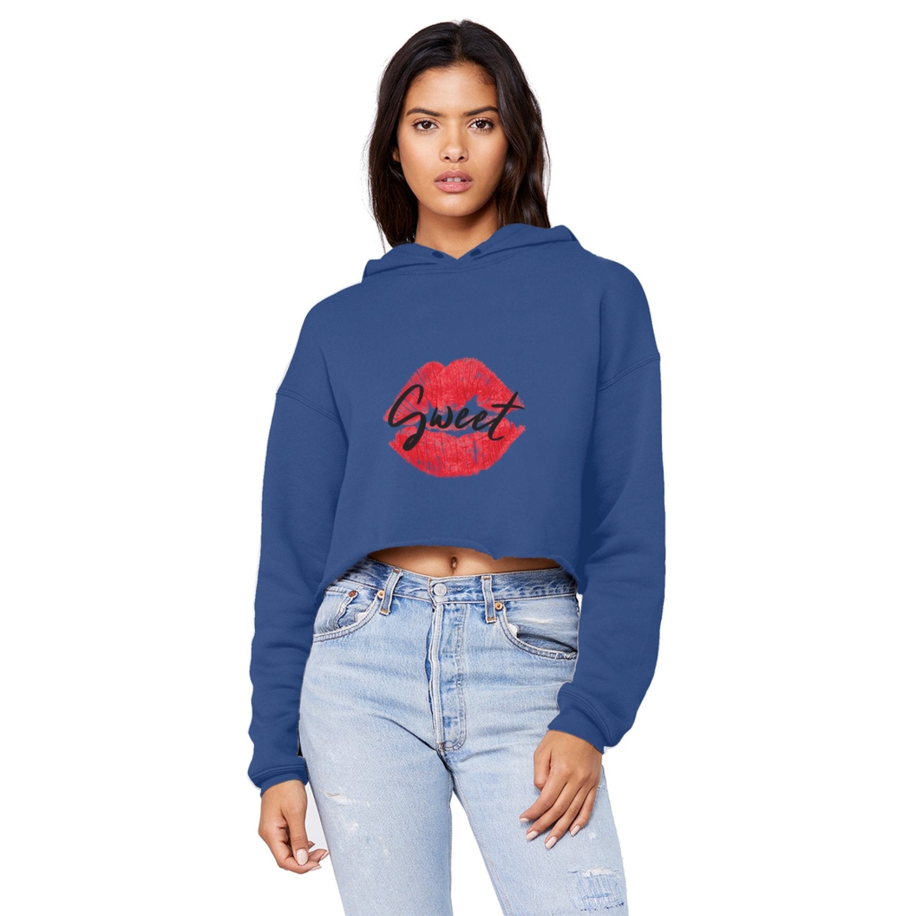 Sweet Kiss Red Lipstick Cropped Hoodie