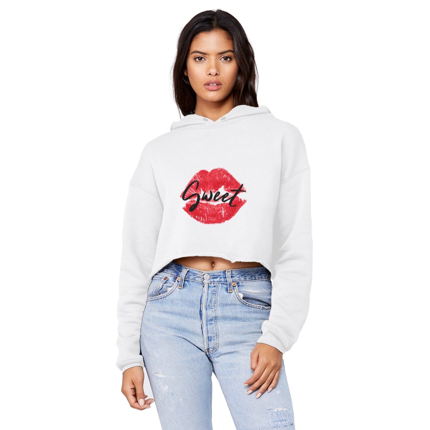 Sweet Kiss Red Lipstick Cropped Hoodie