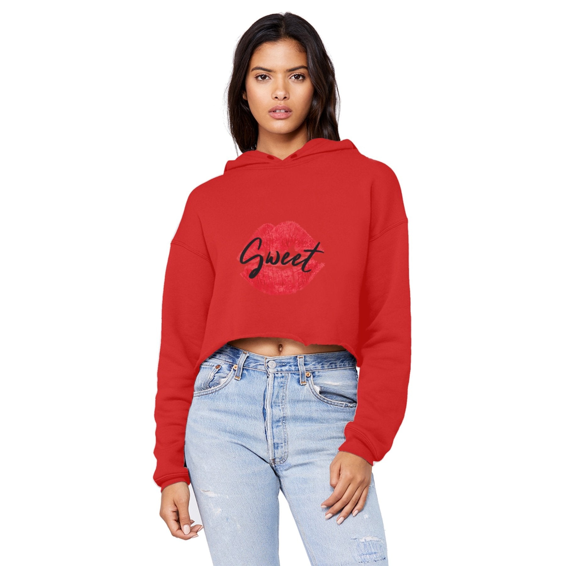 Sweet Kiss Red Lipstick Cropped Hoodie