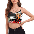 Womens Sports Crop Top Sleeveless Black/Multicolor - 013641